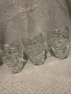 Vintage Luminarc Set of 3 Glass Skull Mugs 30 oz